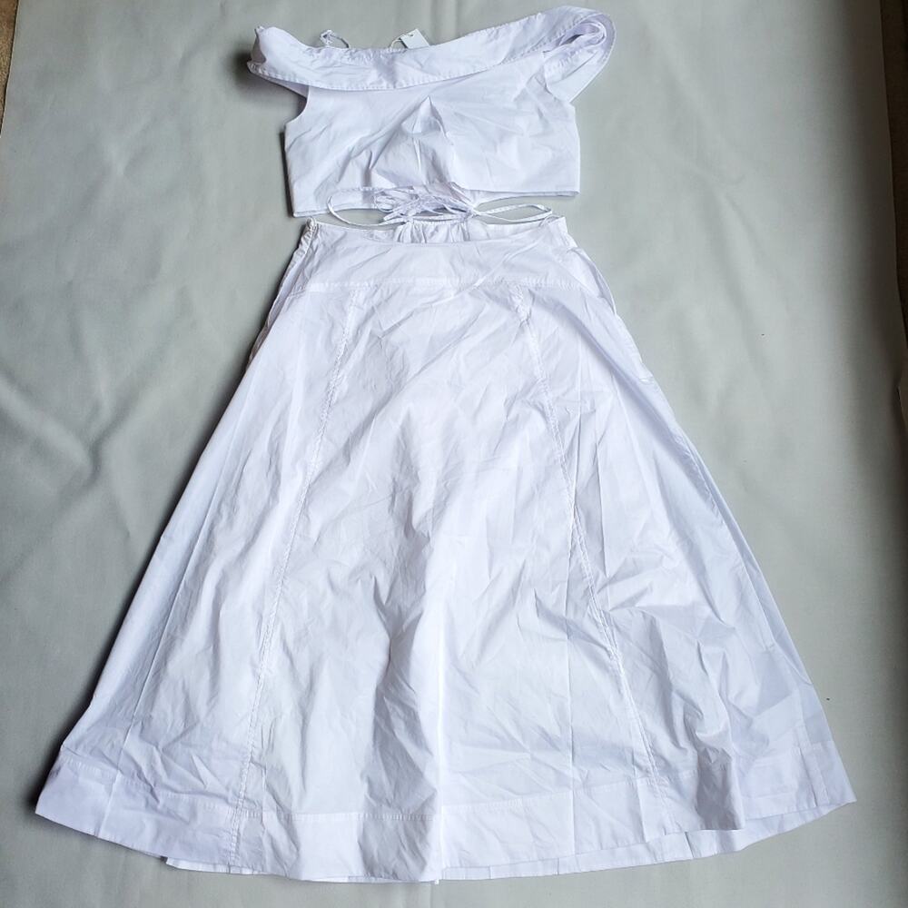 NWT$500 Jonathan Simkhai White Ansley Off-The-Shoulder Shirt Midi Dress Sz Large - Picture 14 of 16